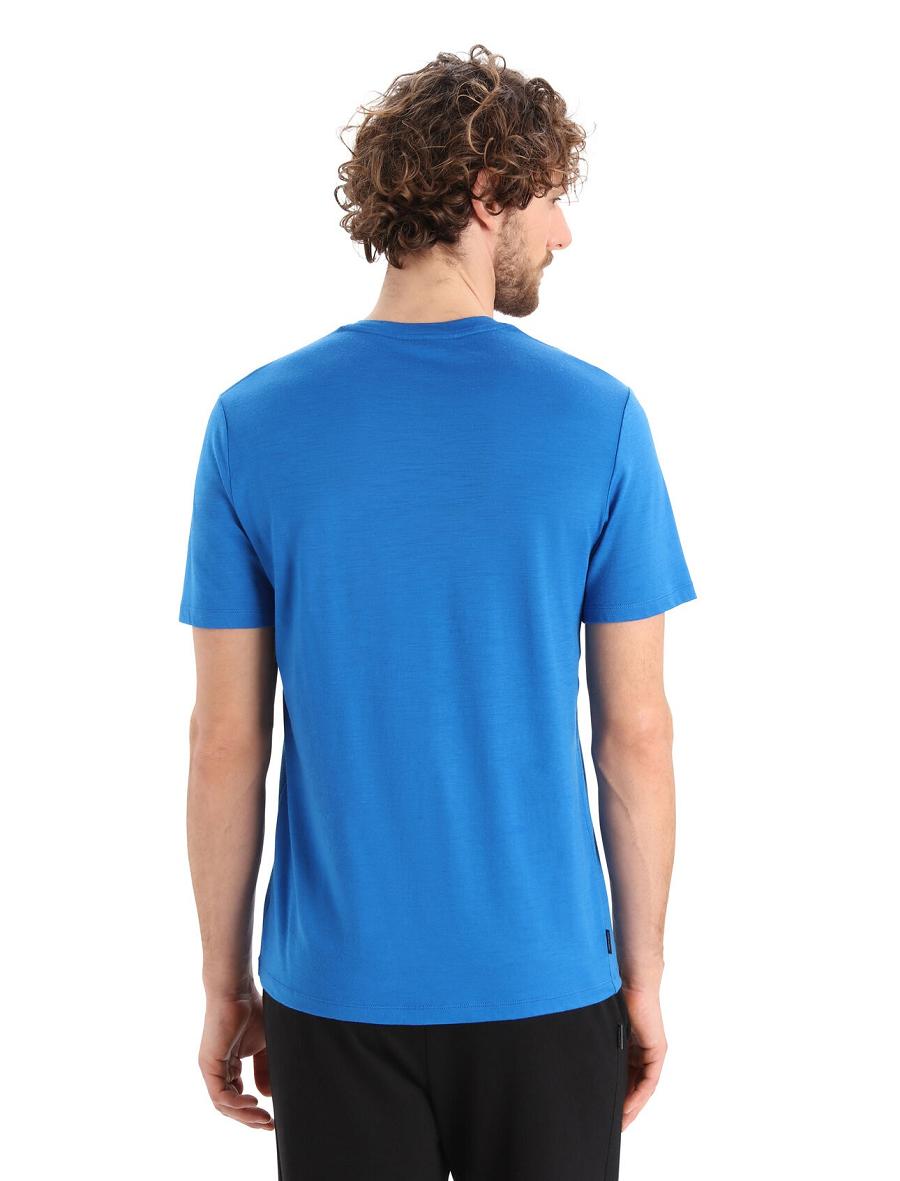 T Shirts Icebreaker Merino Tech Lite II Corta Sleeve Alps 3D Homme Bleu | FR 1173DFMN